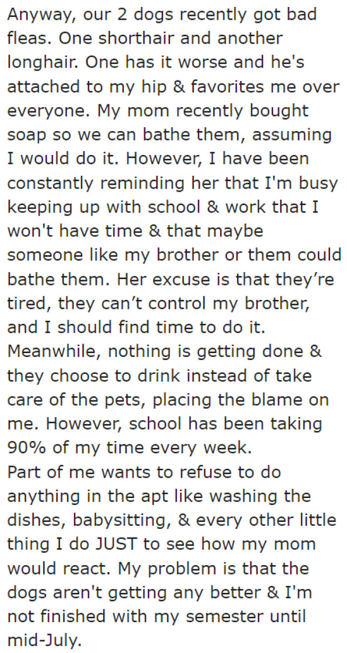 The OP doesn't want to do extra work at home since she's already busy with real-life responsibilities.