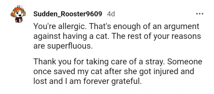 This Redditor thanks the OP for taking care of a stray