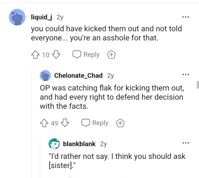 This redditor is against the OP telling everyone about what happened