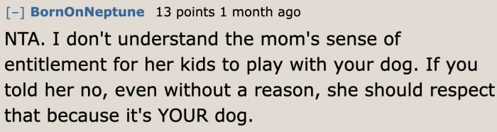 The mom should have respected the OP's decision.