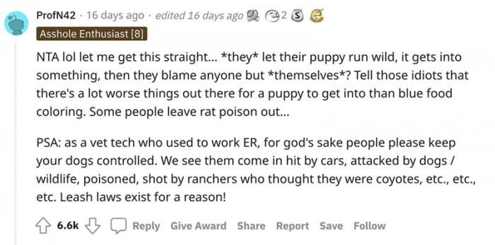 Redditors all agree, OP is not responsible for the dog