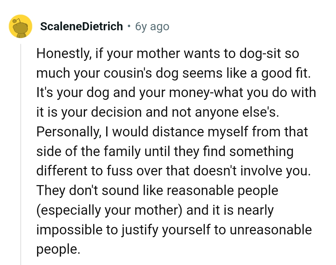 Distancing oneself from that kind of family.