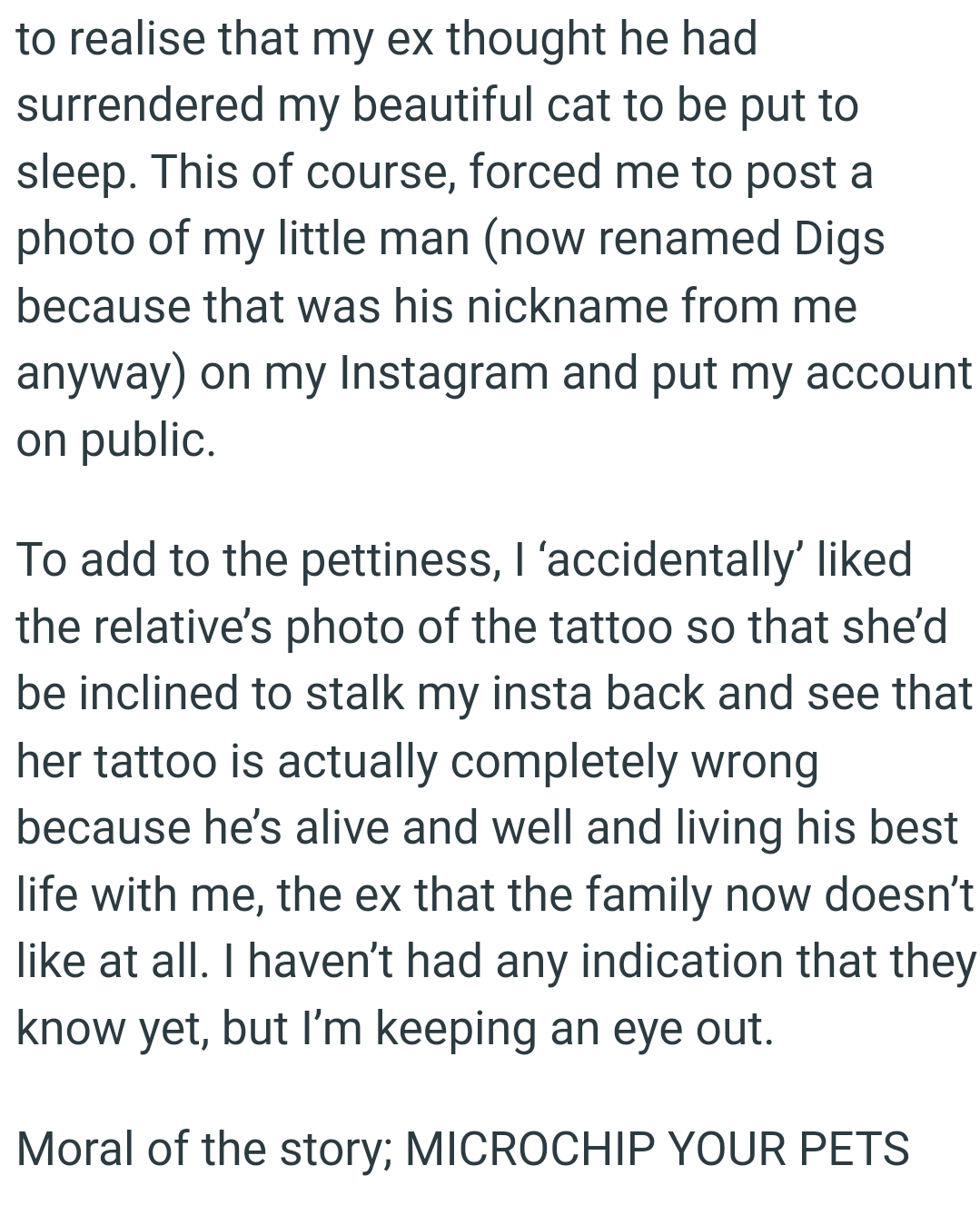 The OP accidentally liked the relative's photo of the tattoo