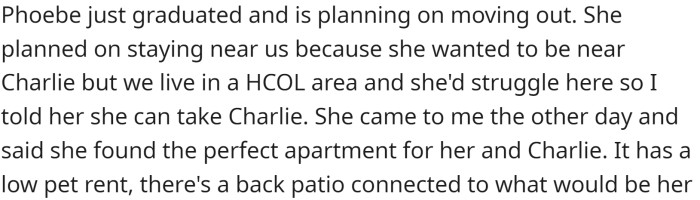 Phoebe graduated and plans to rent in a pet-friendly building