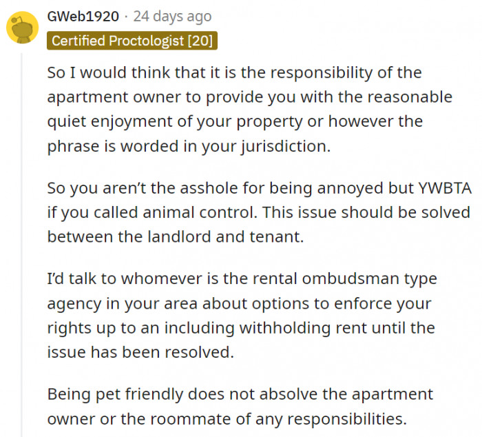 7. The landlord also has a responsibility in helping to deal with situations like this