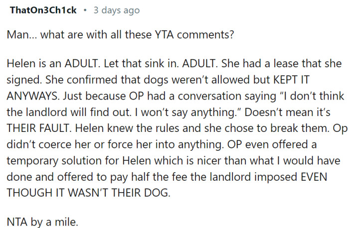 The bottom line is - she knew the risks.