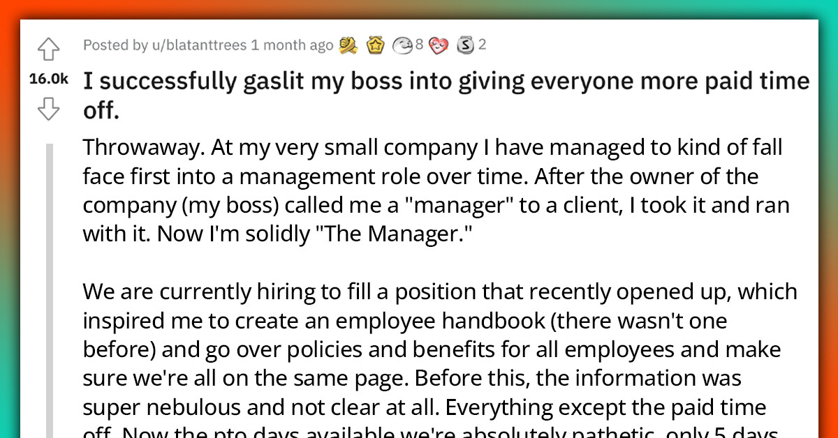 Manager Outsmarts Their Wealthy Boss, Gets Him To Add More Paid Time ...