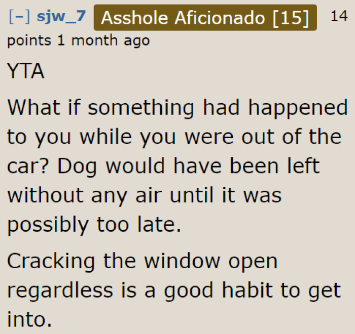 Dog sitting in a parked car with windows closed on hot day