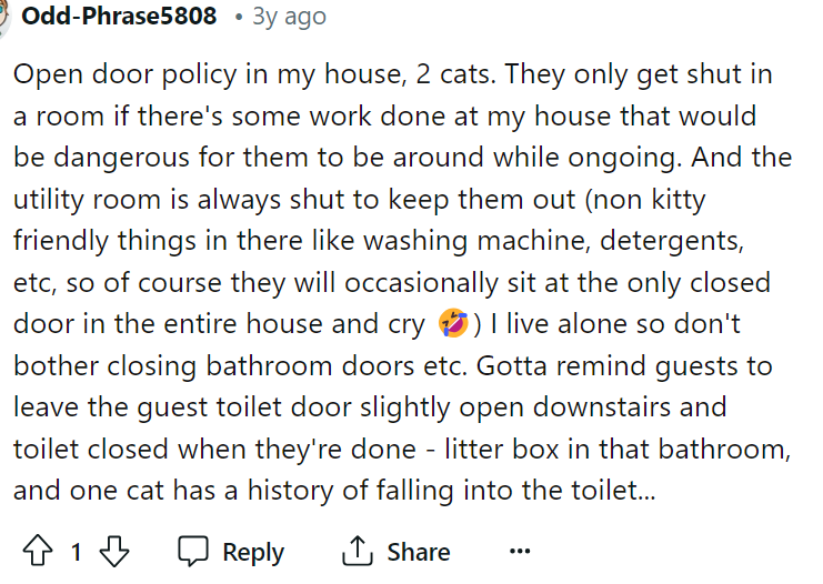 This person mentioned that they have an open-door policy in their house, which is actually pretty smart for this.