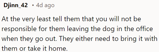OP should inform his coworker that he won't be responsible if he leaves the dog in the office when he goes out.