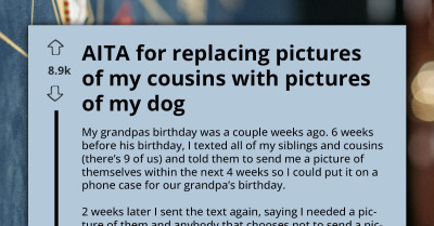 Cousins Refuse to Send Their Photos for Grandpa’s Gift, Get Replaced by the Family Dog