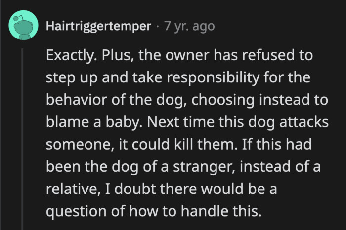 She can't even care enough to make sure her family is safe around her dog. I doubt she concerns herself with thoughts of other people.