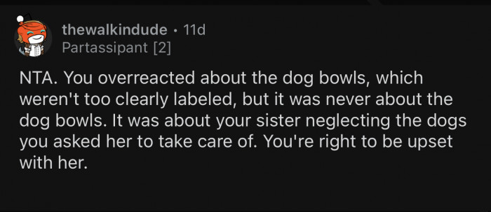 The sister neglected her responsibilities.