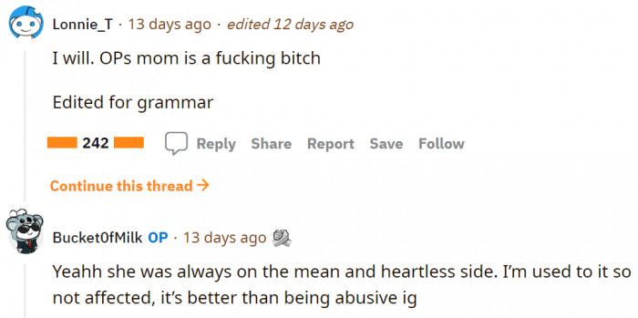 OP had a lot to say about his mom