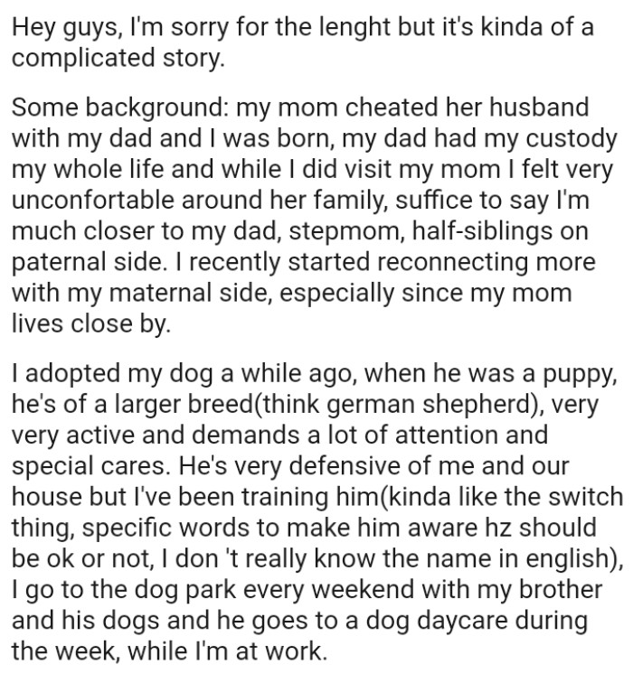 OP adopted a dog that's very active and demands a lot of attention and special care