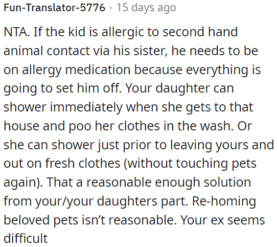 OP's ex's stance appears unreasonable.