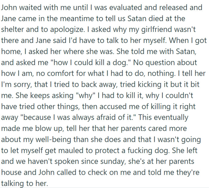 OP went to a hospital, and his girlfriend didn't even ask about his wounds