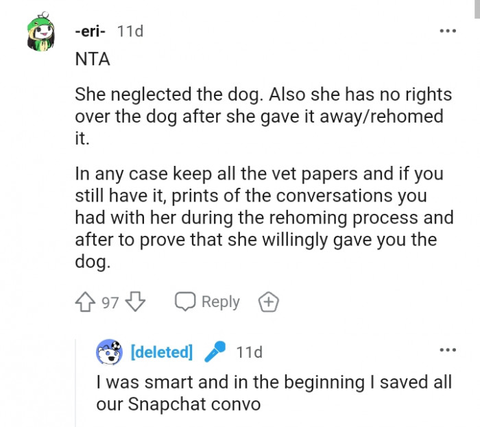 She has no right over the dog