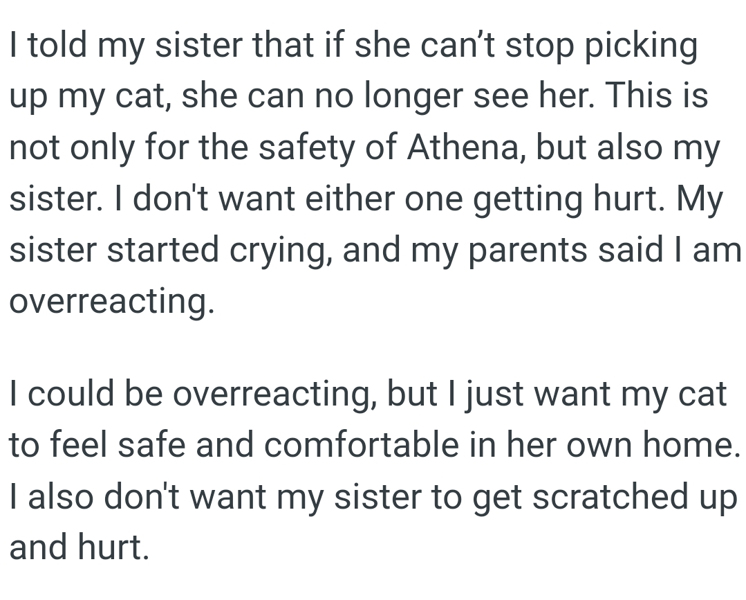 OP's sister started crying, and their parents said OP is overreacting