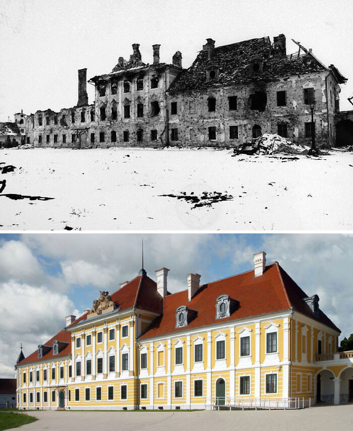 22. A comparison between 1991 and the present day at Eltz Manor in Vukovar, Croatia.