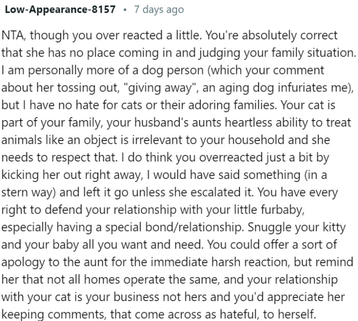 The aunt had no right to judge your family situation