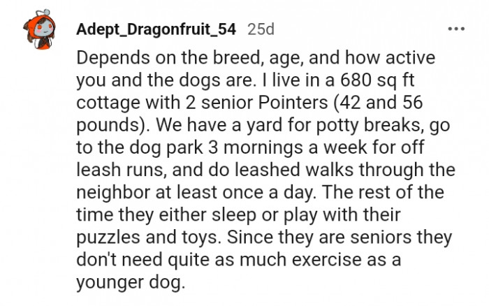 Depends on the breed, age, and how active they are