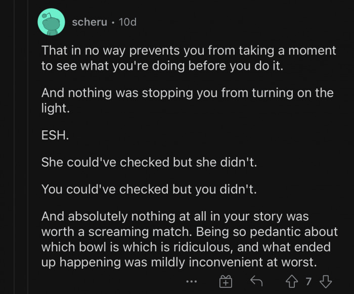 Neither OP nor her sister checked before pouring food or water into the bowl.