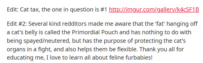 In an update, OP shared a cat picture and learned from Redditors that the 