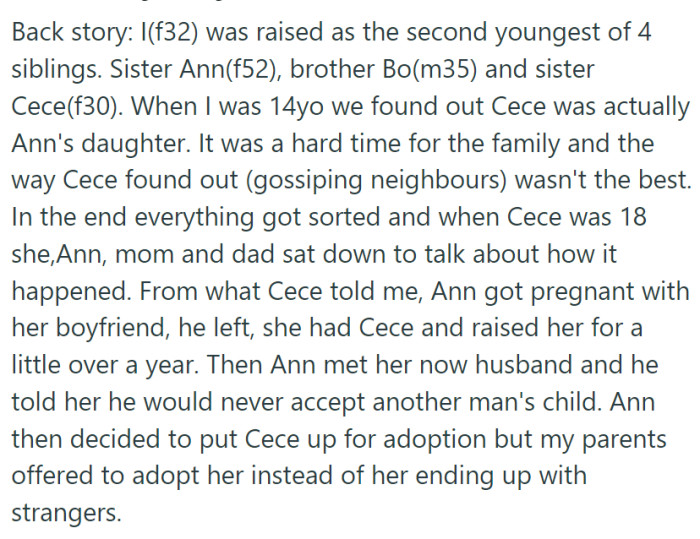 Growing up, the woman believed she was the second youngest of four siblings, with two sisters - Ann and Cece - and a brother named Bo.