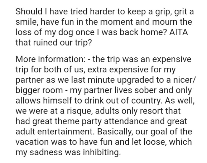 The trip was an expensive trip for both the OP and her boyfriend