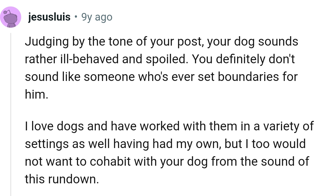 OP's Dog Sounds Rather Ill-Behaved and Spoiled