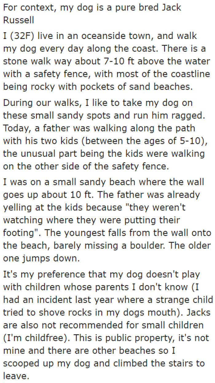 During her walk with her Jack Russell dog, the OP encountered some playful kids on the coast.