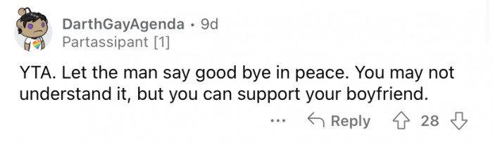 "Let the man say goodbye."