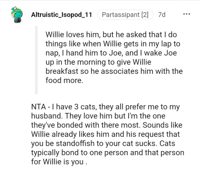 Cats typically bond to one person