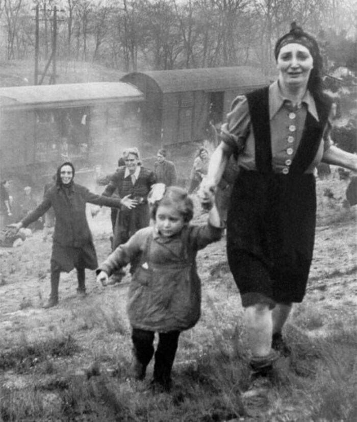 10. A train of Jewish prisoners intercepted by Allied Forces.