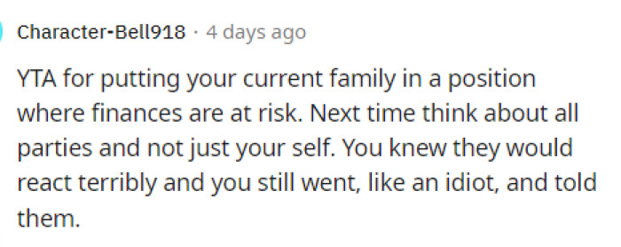She put everyone in her life in a very awkward and terrible situation honestly and she should feel bad.