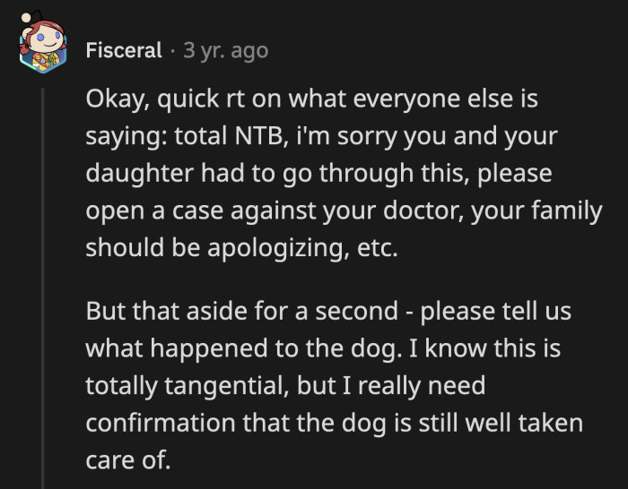 Someone asked OP what happened to their dog after her suspicions were confirmed