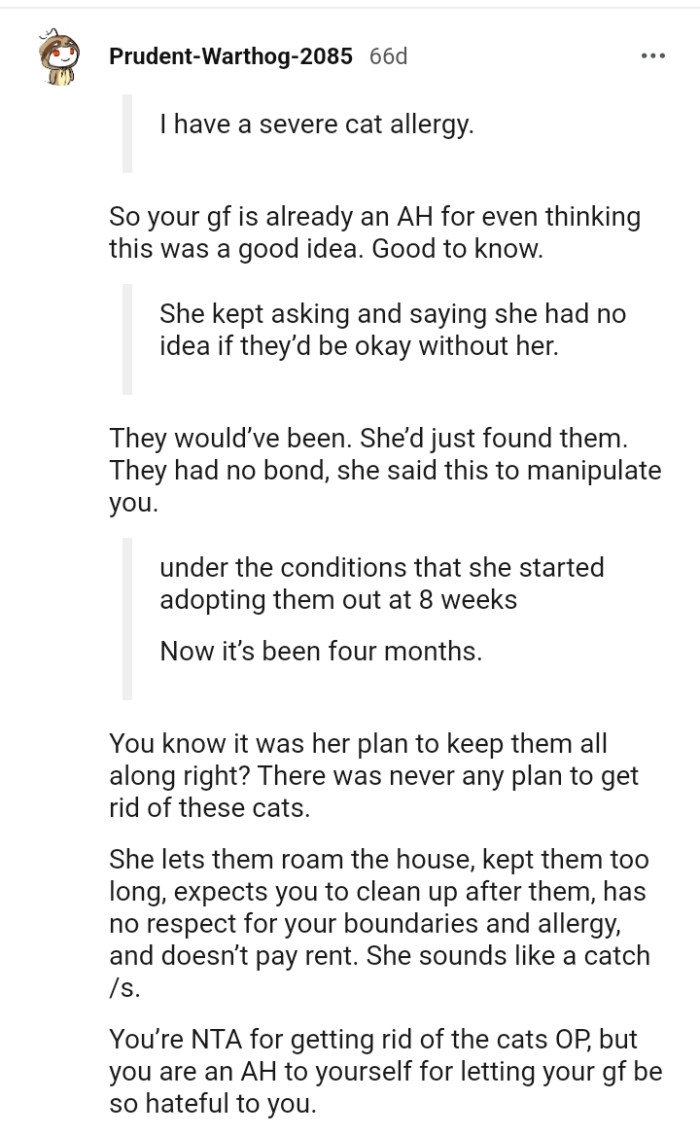 OP's girlfriend might have said what she said to manipulate the OP.