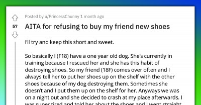 Woman's Dog Destroys Best Friend's Shoes Then She Refuses To Replace Them