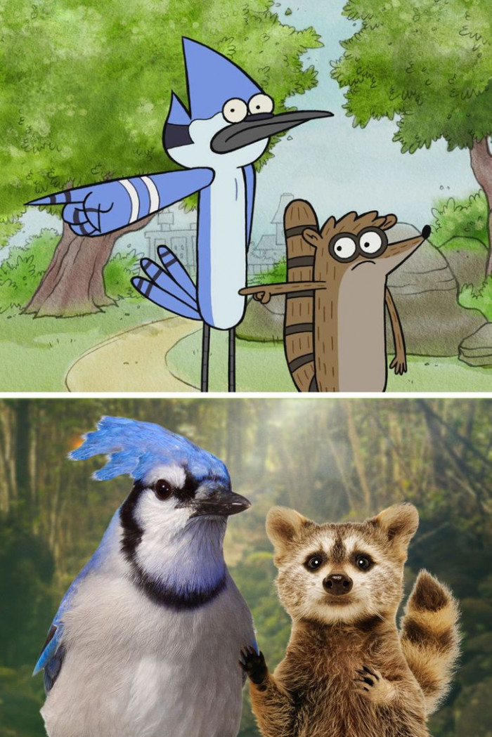 7. Rigby and Mordecai from the Regular Show compared to how they would look like in this universe.