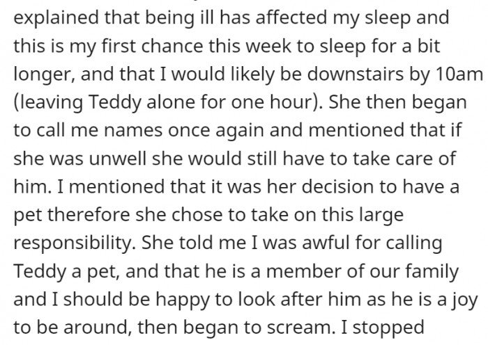 And her mom thinks those rules should be followed no matter what, even if OP is feeling unwell.