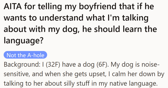 It started as an ordinary moment of comfort between a woman and her anxious dog. But a few soft words in her native language soon sparked a much bigger argument.