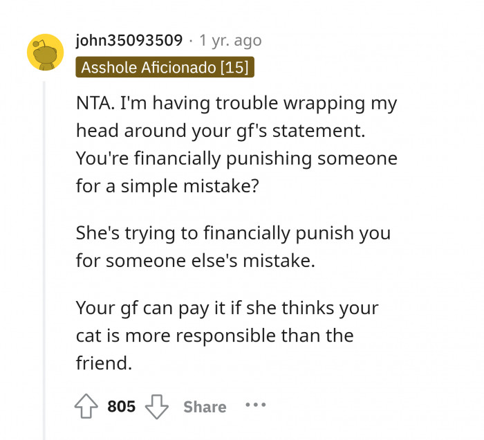 6. OP's girlfriend should reanalyze the situation.