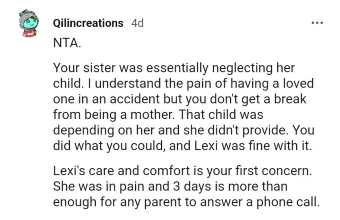 The child depended on her and she didn't provide