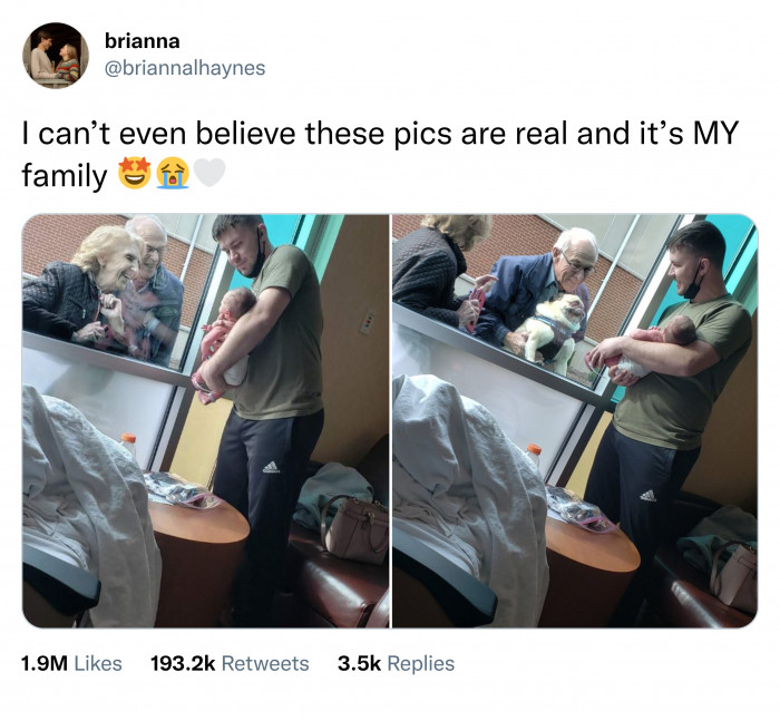 3. The whole family is there to welcome their newest member.