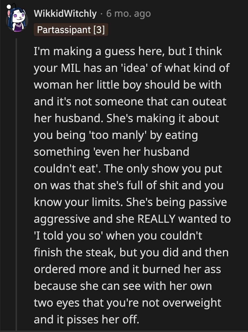 The misogyny is coming from inside the building. MIL needs to learn about boundaries and stop mentally calculating OP's caloric intake.