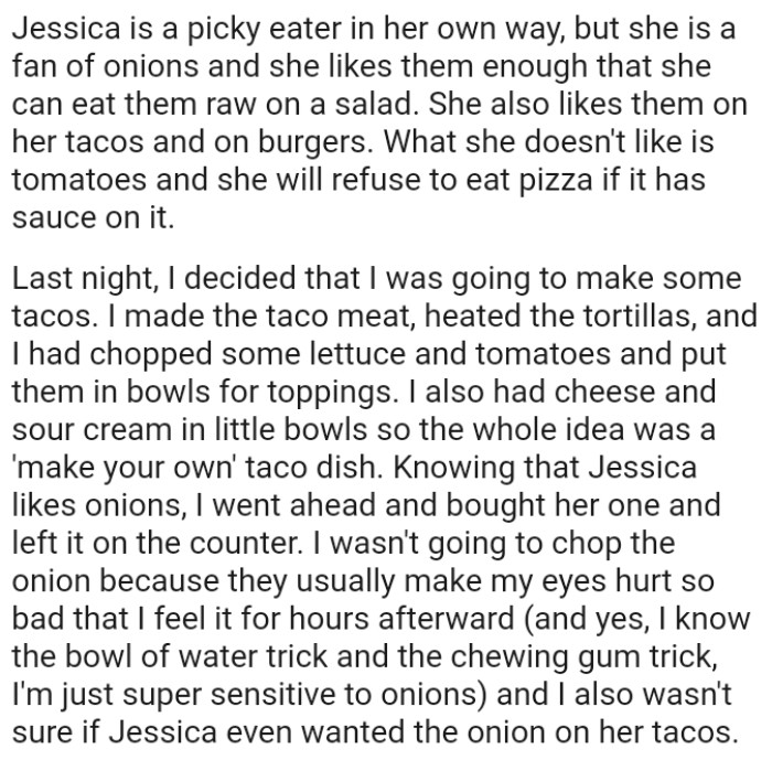 Knowing that her roommate likes onions, the OP went ahead and bought her one