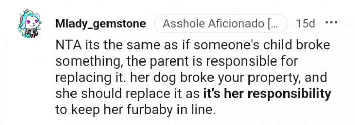 She should replace it as it is her responsibility