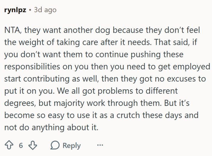 The bottom line is that they want another dog because they don’t feel the weight of caring for it.