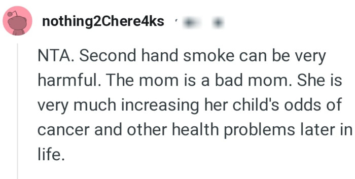 She is increasing her child's odd of cancer